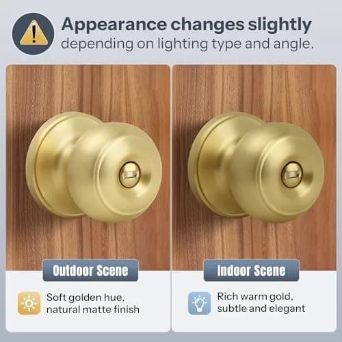 Moquin Privacy Door Knob with Lock, Keyless Interior Flat Ball Door Knob, Satin Brass (1 Pack) thumbnail 6