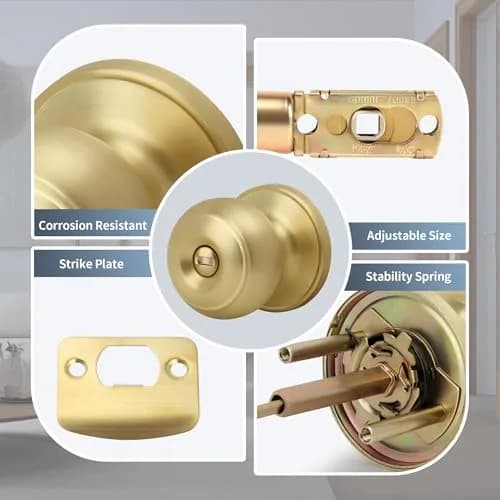 Moquin Privacy Door Knob with Lock, Keyless Interior Flat Ball Door Knob, Satin Brass (1 Pack) thumbnail 2