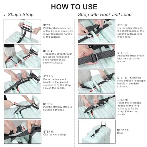 Vigorport Luggage Straps, Metal Buckle Connector Straps for Suitcases (2-Pack, Black) | Connect Multiple Bags Easily thumbnail 6