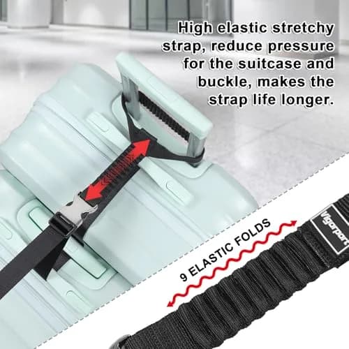 Vigorport Luggage Straps, Metal Buckle Connector Straps for Suitcases (2-Pack, Black) | Connect Multiple Bags Easily thumbnail 3