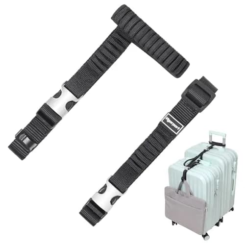 Vigorport Luggage Straps, Metal Buckle & Stretchy Nylon Connector Set (2-Pack, Black) | Securely Connect Luggage for Easier Travel thumbnail 1