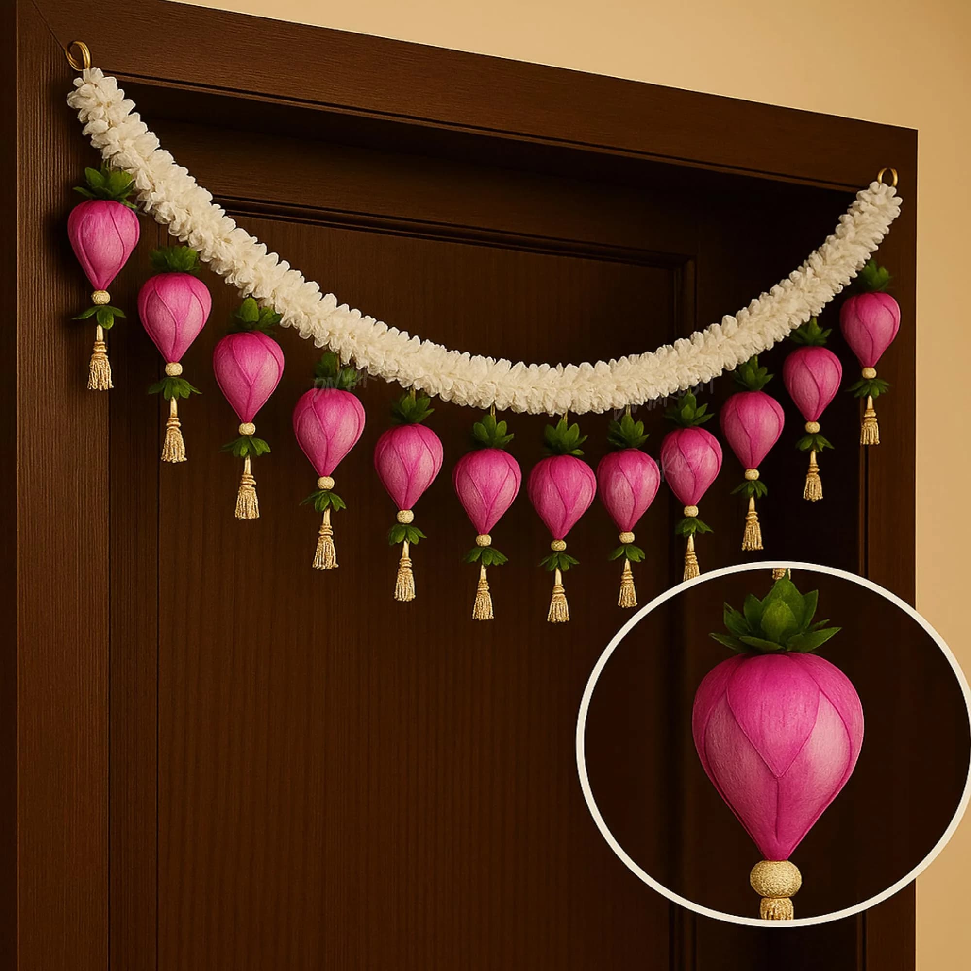 Divyakosh Lotus Buds Toran 96cm (37.8in) | Authentic Indian Door Hanging for Festivals — Lotus Buds Toran