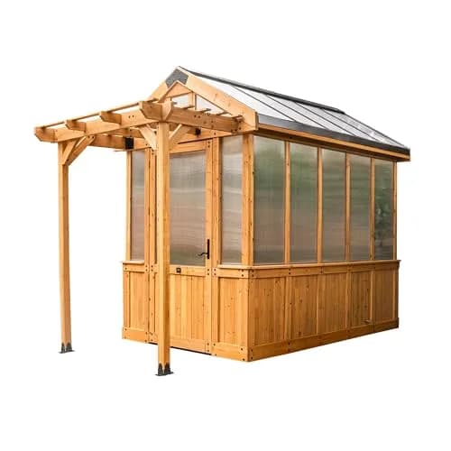 Backyard Discovery Bellerose 9' x 6' Cedar Greenhouse Kit with Pergola & PowerPort | Year-Round Gardening thumbnail 1