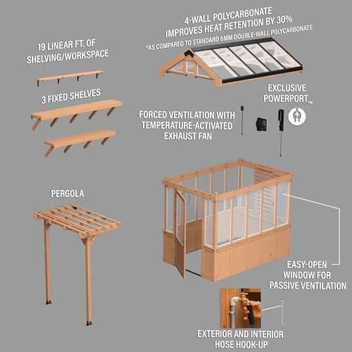 Backyard Discovery Bellerose 9' x 6' Cedar Greenhouse Kit with Pergola & PowerPort | Year-Round Gardening thumbnail 6