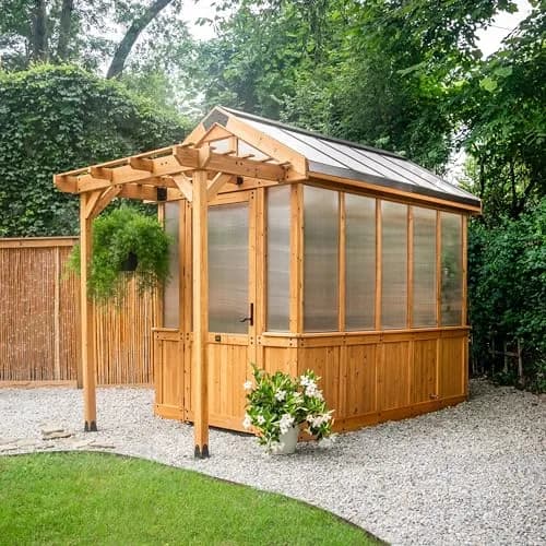 Backyard Discovery Bellerose 9' x 6' Cedar Greenhouse Kit with Pergola & PowerPort | Year-Round Gardening thumbnail 2