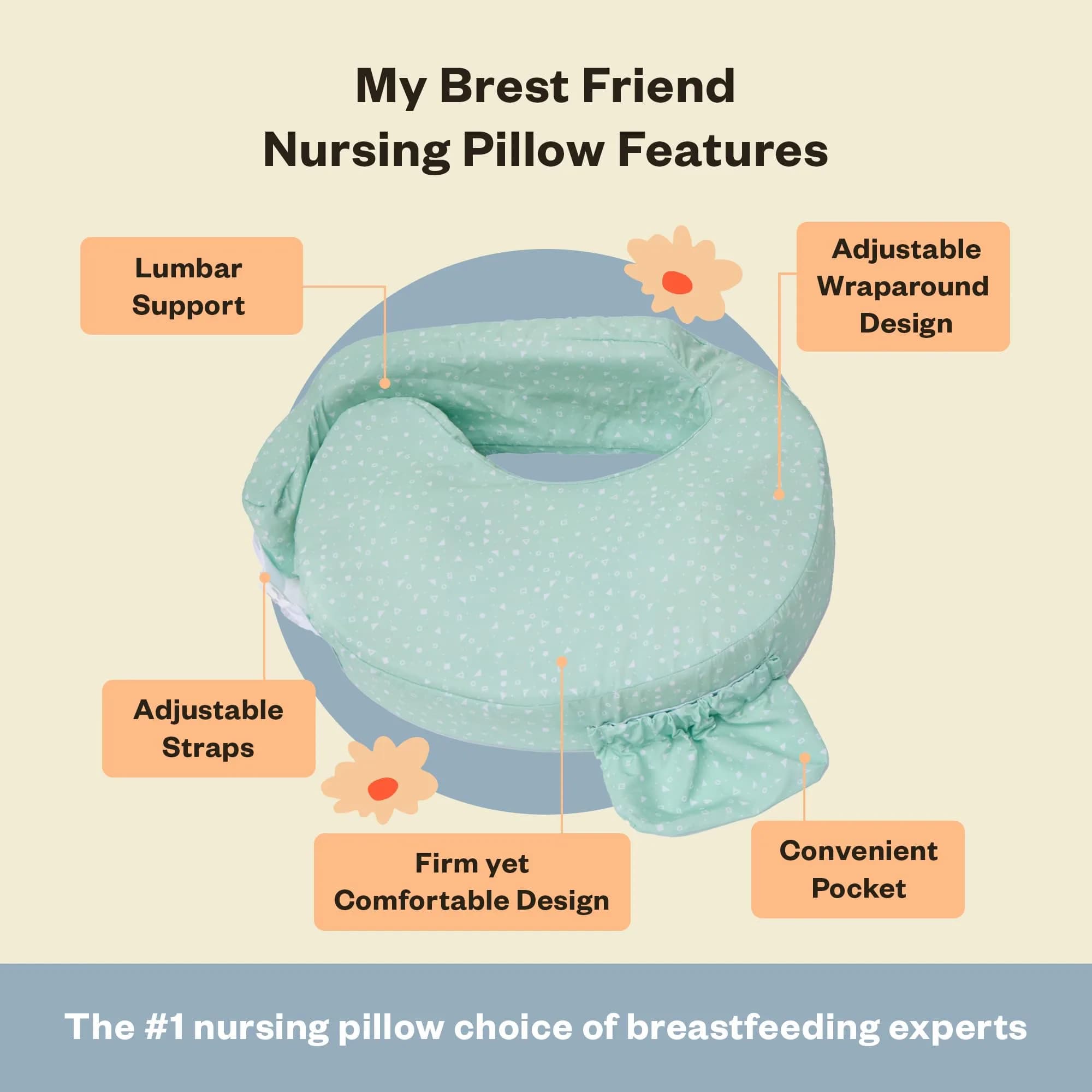 My Brest Friend Original Nursing Pillow - Minty Geo | Ergonomic Support for Mom & Baby - view 6