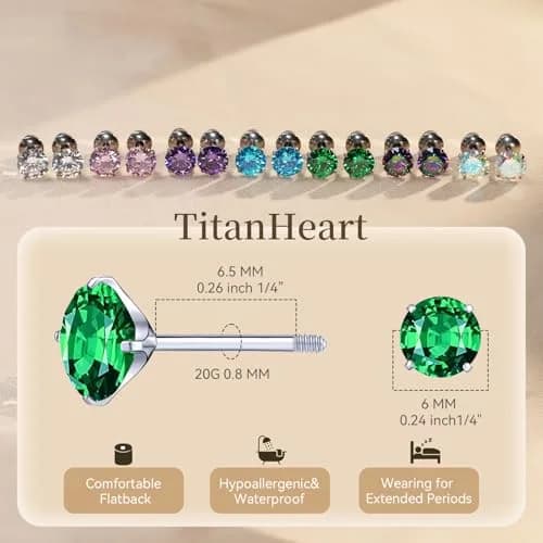 TitanHeart Hypoallergenic Titanium CZ Screw Back Stud Earrings for Women Men | Sensitive Skin Friendly (70-120 chars) thumbnail 6