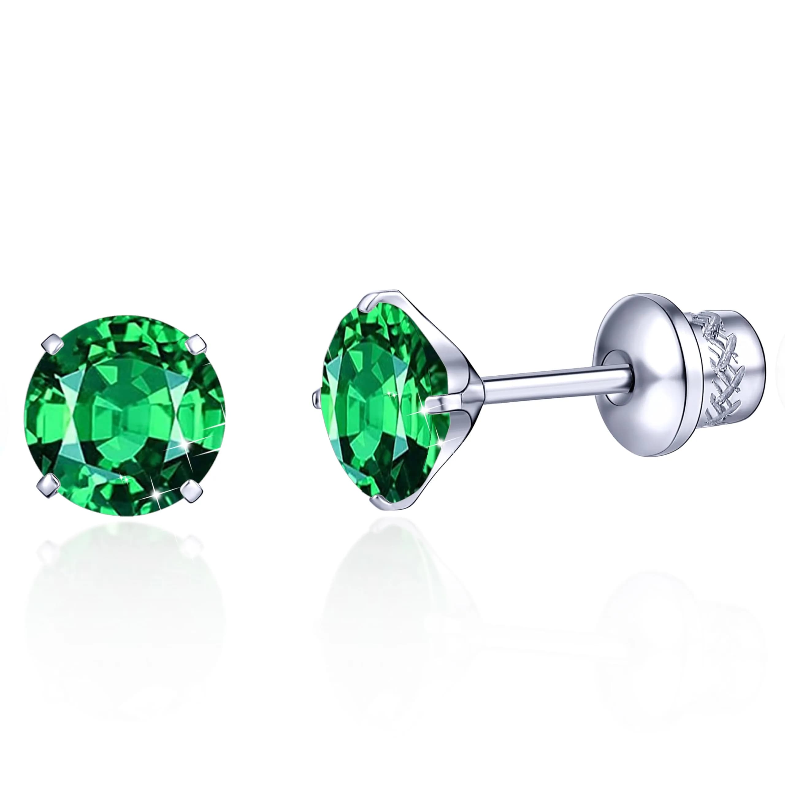 TitanHeart Hypoallergenic Titanium CZ Screw Back Stud Earrings for Women Men | Sensitive Skin Friendly (70-120 chars) — Green CZ