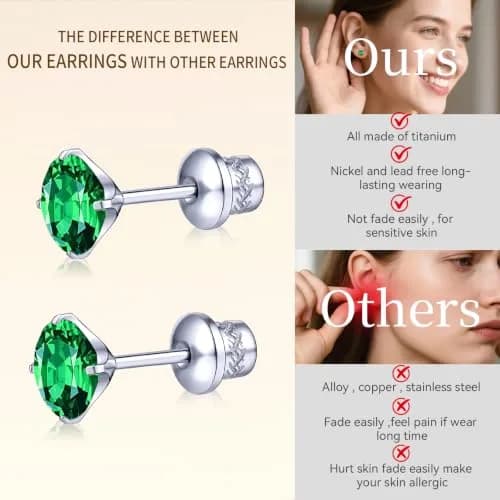 TitanHeart Hypoallergenic Titanium CZ Screw Back Stud Earrings for Women Men | Sensitive Skin Friendly (70-120 chars) thumbnail 4