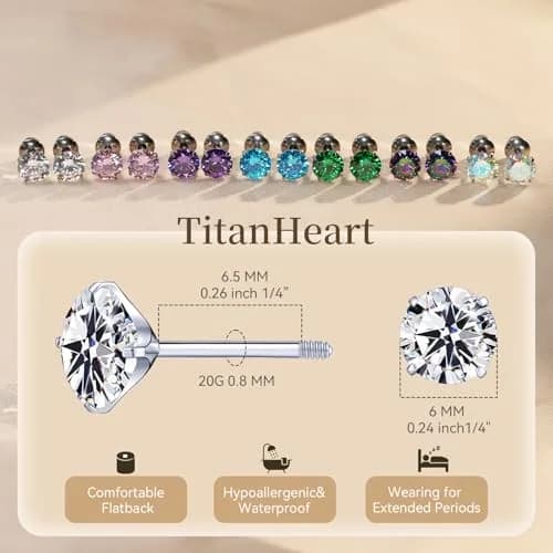 TitanHeart Hypoallergenic Titanium CZ Screw Back Studs Earrings for Women Men | Safe, Lightweight & Long-Lasting thumbnail 6