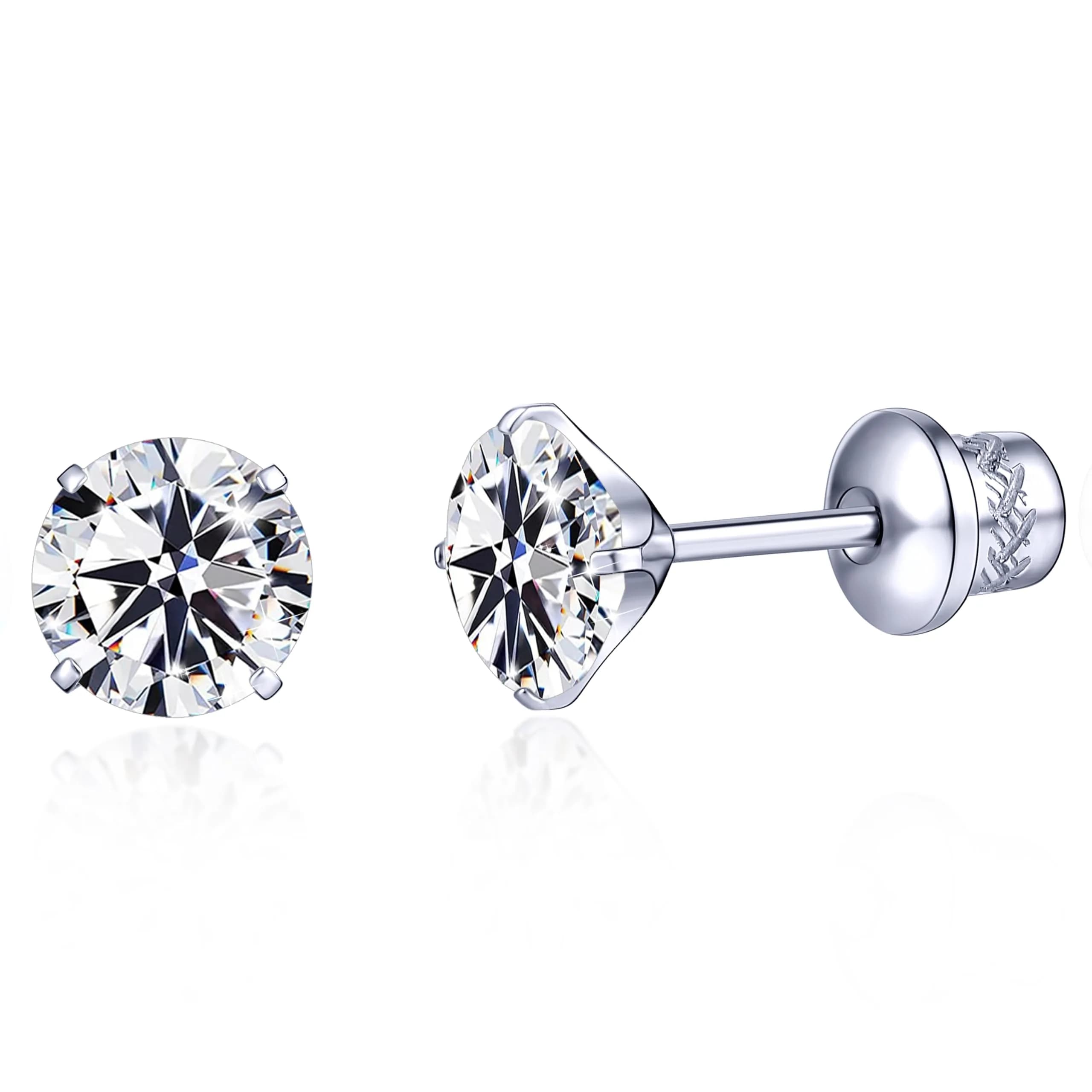 TitanHeart Hypoallergenic Titanium CZ Screw Back Studs Earrings for Women Men | Safe, Lightweight & Long-Lasting — White CZ
