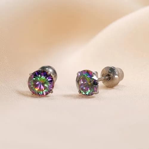TitanHeart Hypoallergenic Titanium CZ Screw Back Studs Earrings for Women Men | 6mm Rainbow CZ, Anti-Allergy, Unisex thumbnail 5