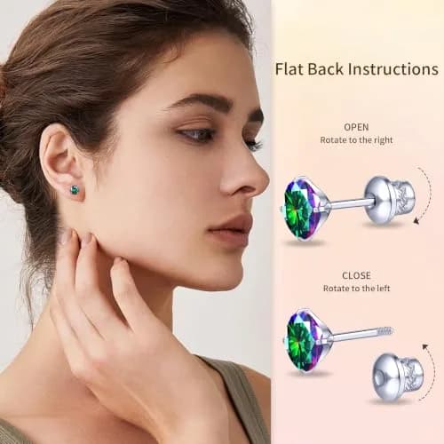 TitanHeart Hypoallergenic Titanium CZ Screw Back Studs Earrings for Women Men | 6mm Rainbow CZ, Anti-Allergy, Unisex thumbnail 3