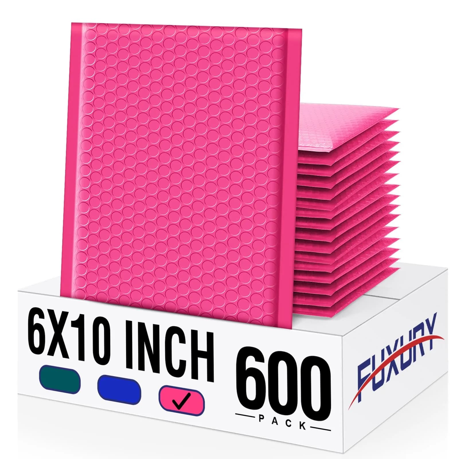 Fuxury Pink Bubble Mailers 6x10" (600 Pack) | Value Pack for Small Business - main product image