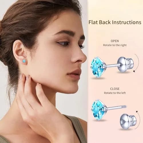TitanHeart Hypoallergenic Titanium CZ Screw Back Studs Earrings 6mm (0.24 Inch) | Secure & Allergy-Free for Sensitive Ears thumbnail 3