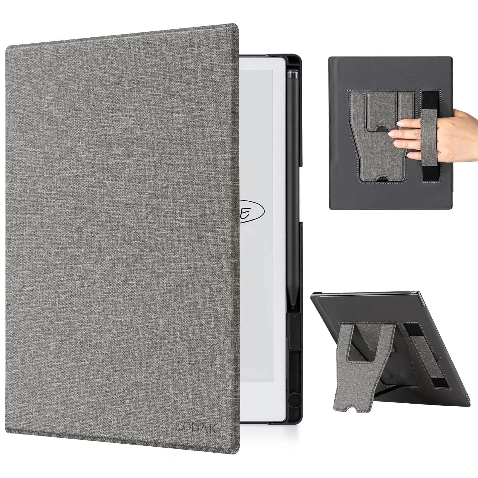 CoBak Stand Case for Remarkable 2 Paper Tablet 10.3" | Protective Book Folio with Hand Strap — Gray with Stand