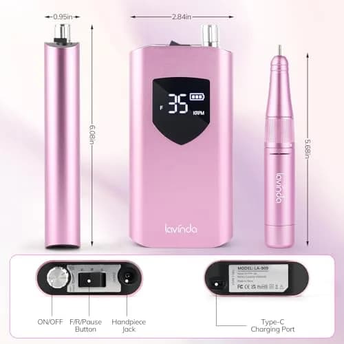 Lavinda Pink Nail Drill 35000 RPM Cordless Rechargeable Efile | Professional Electric Nail File Machine thumbnail 6