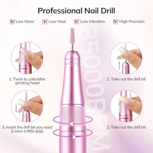 Lavinda Pink Nail Drill 35000 RPM Cordless Rechargeable Efile | Professional Electric Nail File Machine thumbnail 7