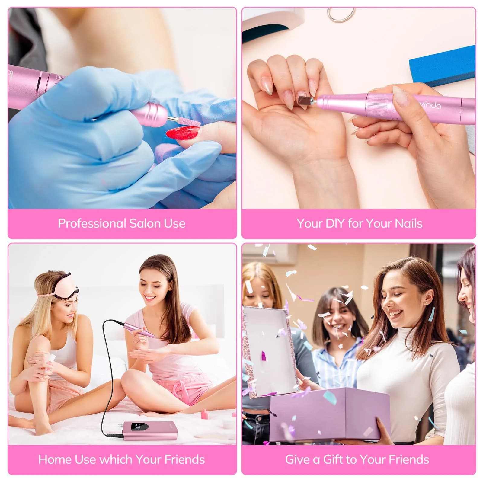 Lavinda Professional Nail Drill 35000 RPM Cordless Rechargeable Efile for Acrylic Gel Nails - Pink - view 8