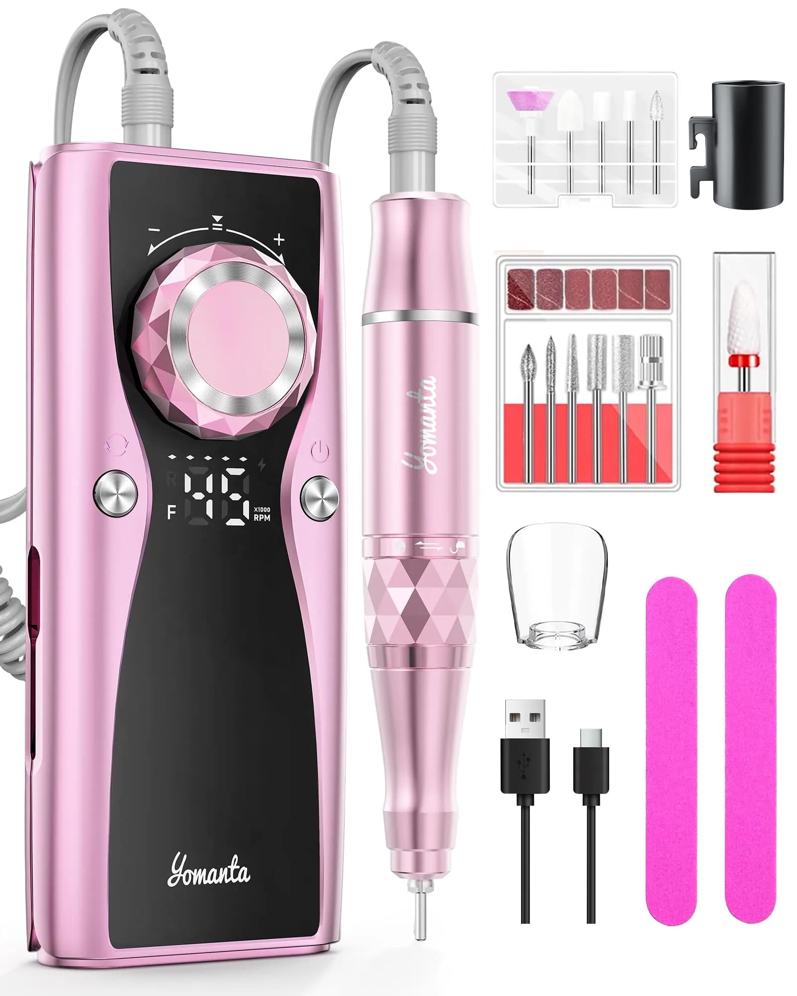 yomanta Light Purple Professional Electric Nail Drill Kit 45,000 RPM USB Rechargeable Efile Nail File - main product image