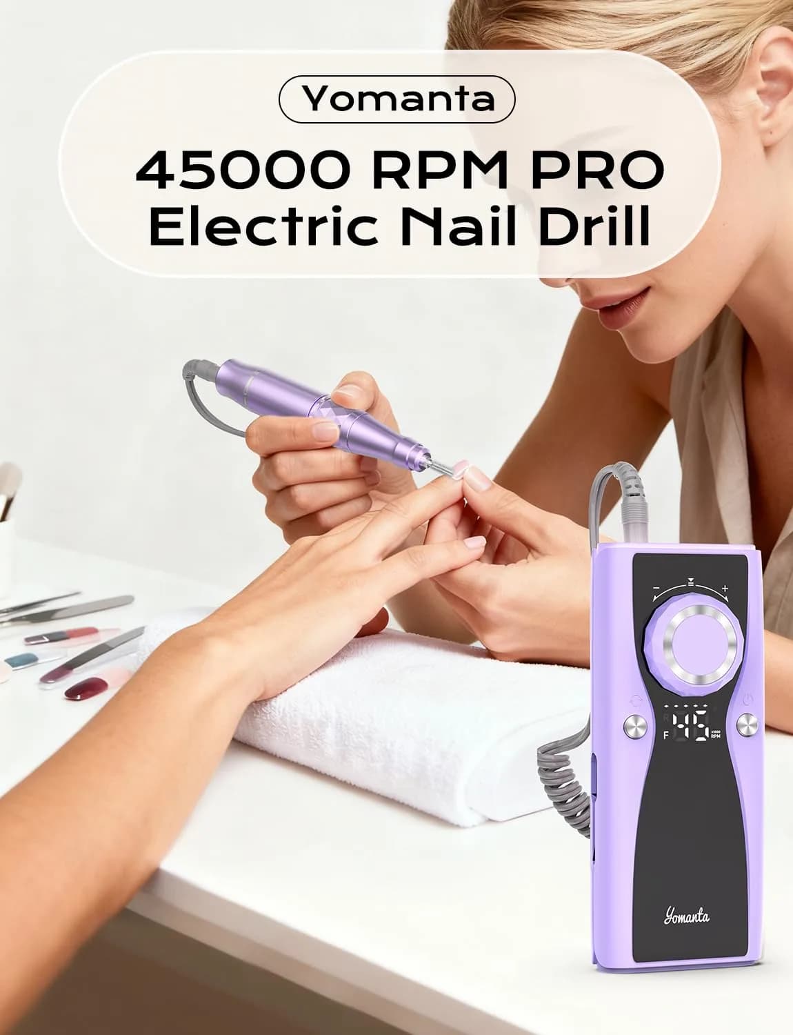 yomanta Professional Electric Nail Drill Kit 45000 RPM USB Rechargeable Efile Nail File with 12 Bits for Gel/Acrylic Nails | Salon/Home Portable Manicure Tool Set - view 9