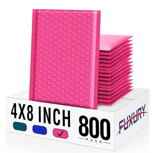 Fuxury Bubble Mailers 4x8 Inch (800 Pack) Pink | Bulk Padded Envelopes for Small Business thumbnail 1