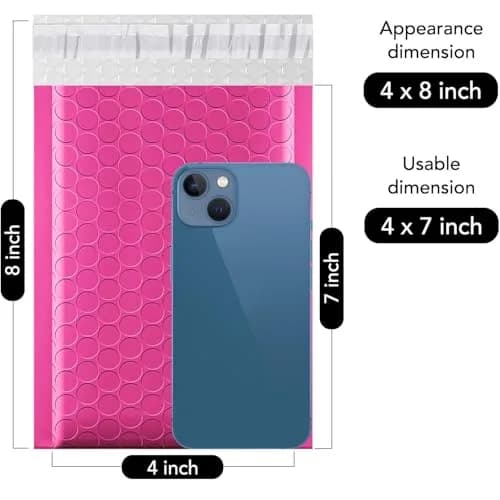 Fuxury Bubble Mailers 4x8 Inch (800 Pack) Pink | Bulk Padded Envelopes for Small Business thumbnail 2