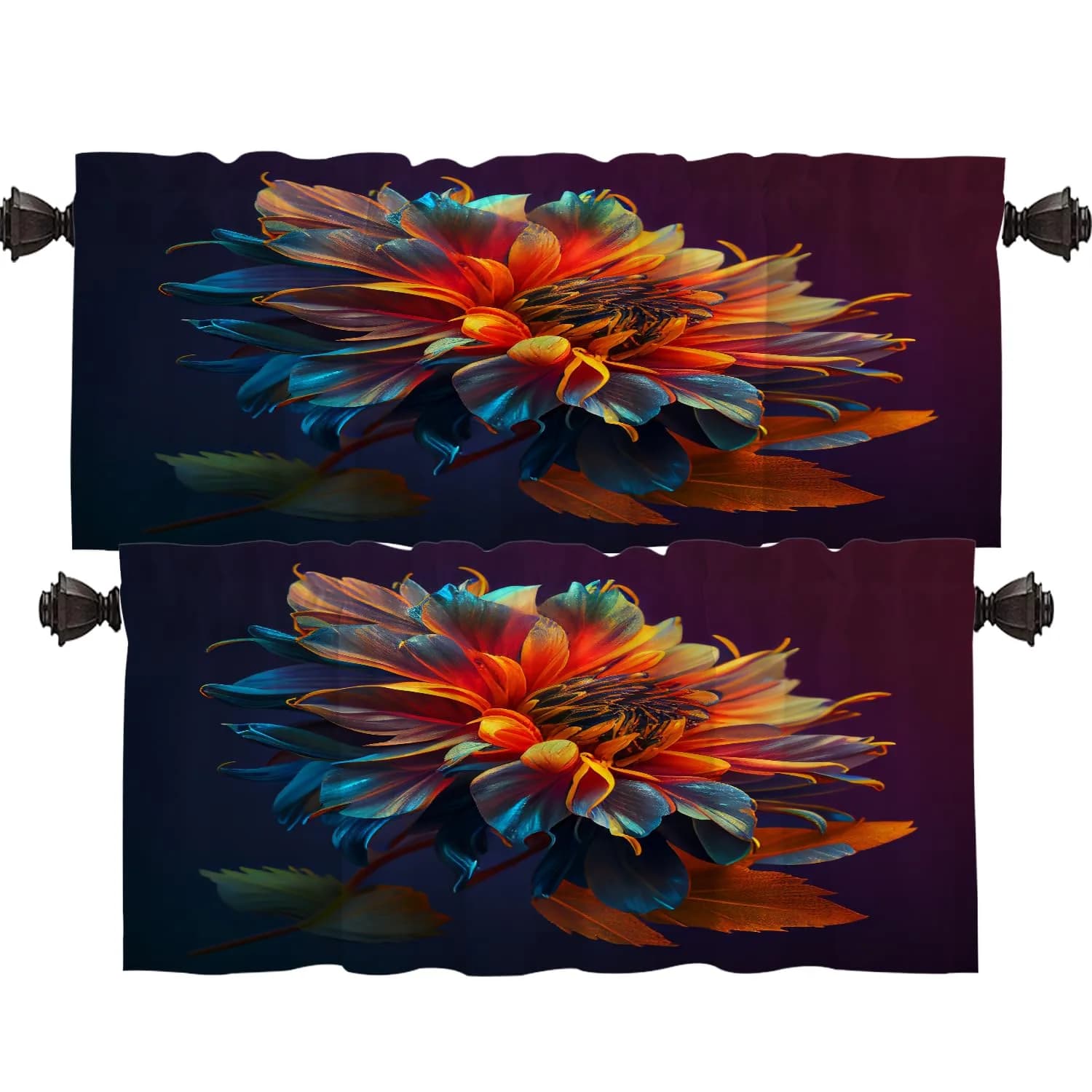Shrahala Black 2 Pack Curtain | Blackout Thermal Insulated Rod Pocket Window Treatment — Multi Autumn Chrysanthemum Cool56