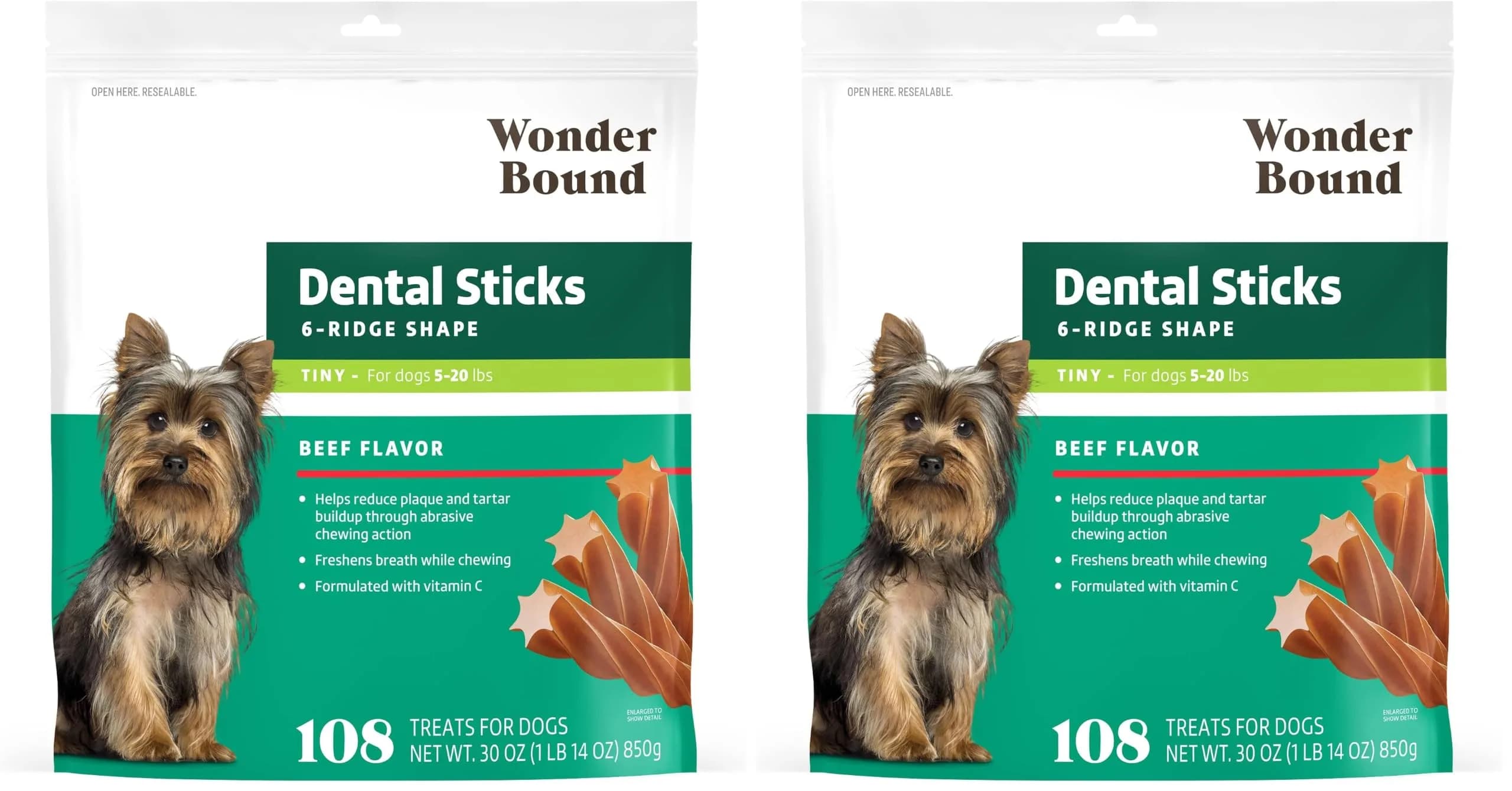 Wonder Bound Beef Flavor Dental Sticks for Tiny Dogs 5-20 lbs | Plaque & Tartar Control, Fresh Breath (70-120 chars)