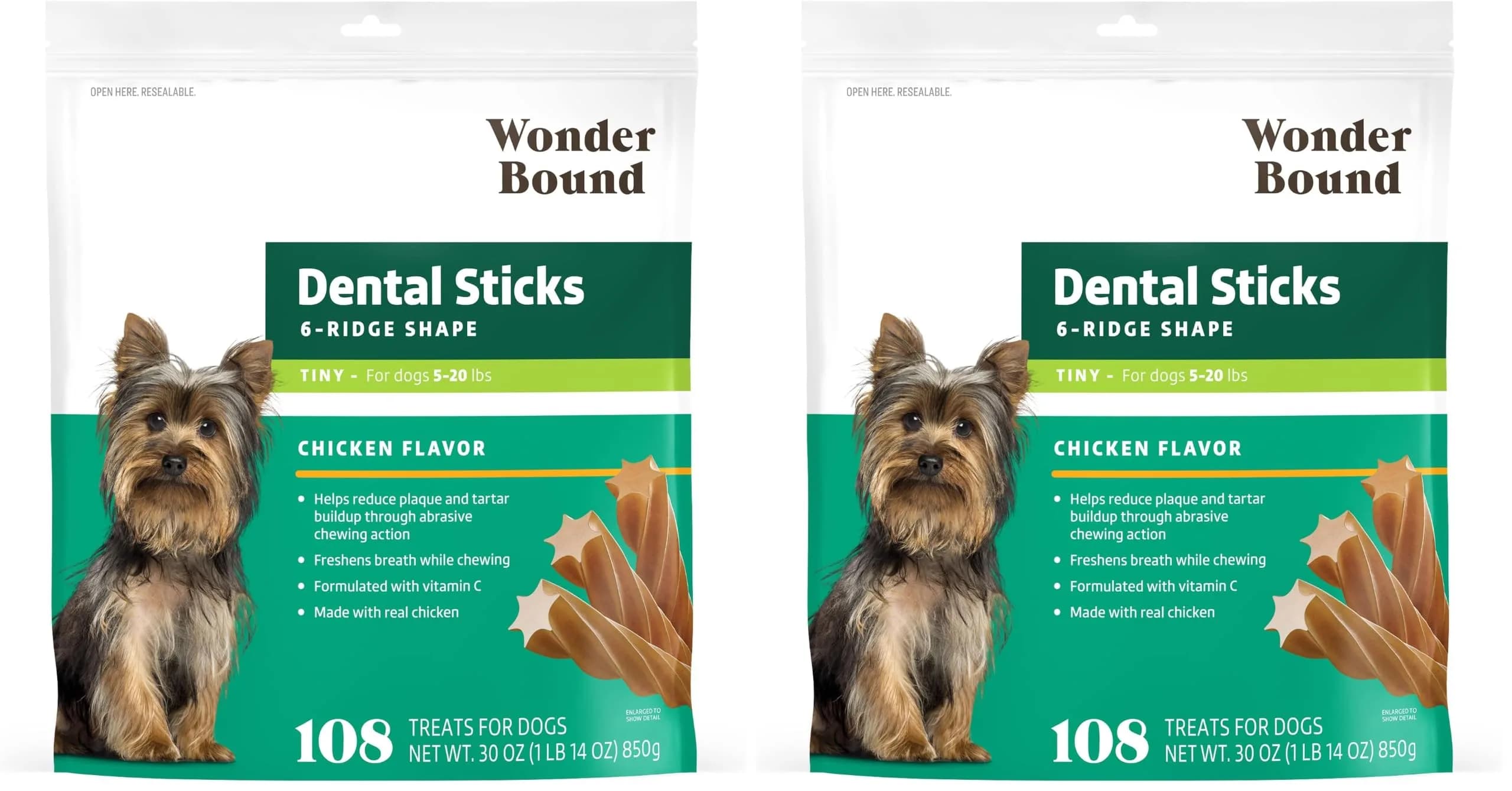Wonder Bound Chicken Flavor Dental Sticks for Small/Medium Dogs (15-40 lbs) | Plaque & Tartar Control with Real Chicken (70-120 chars) — Stick