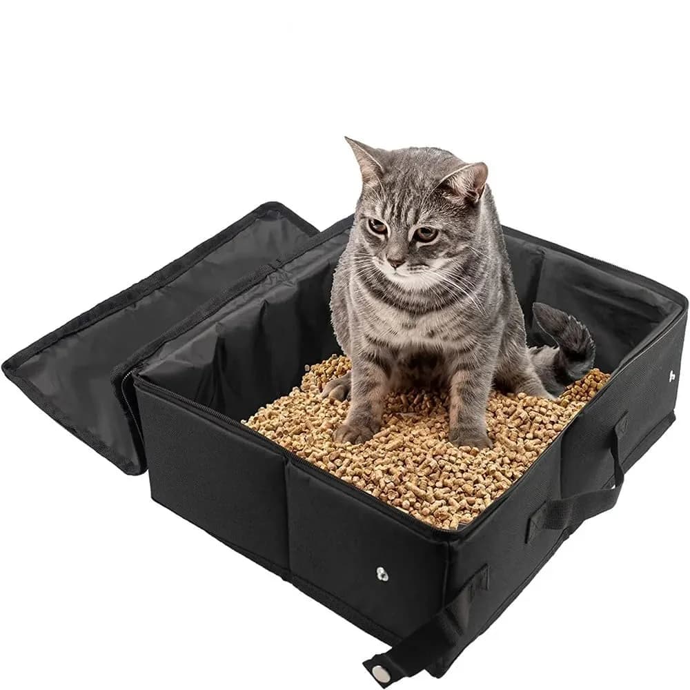 SDYQD Portable Cat Travel Litter Box Foldable Waterproof 16”L x 12.6”W x 6”H | No Leakage & Odour Control — Dark Black