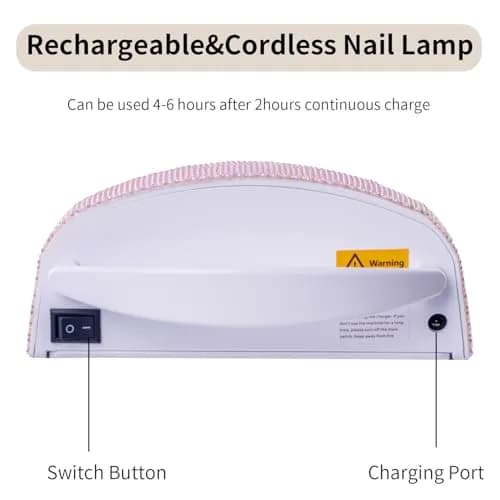 Ayshone 48W Cordless UV LED Nail Lamp Pearl Pink Diamond | Rechargeable Gel Nail Dryer with Handle thumbnail 5