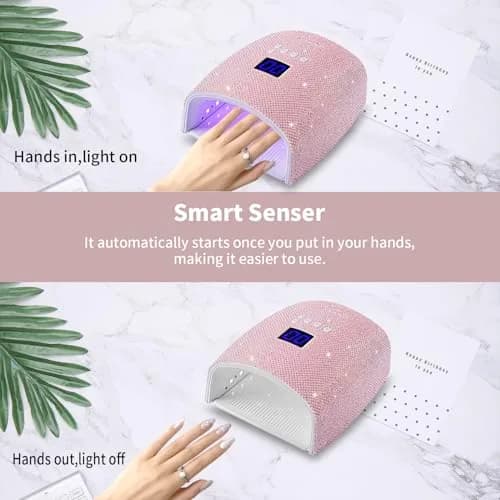Ayshone 48W Cordless UV LED Nail Lamp Pearl Pink Diamond | Rechargeable Gel Nail Dryer with Handle thumbnail 3