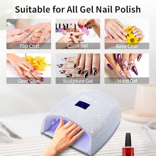 Ayshone 48W Cordless UV LED Nail Lamp, Rechargeable Gel Nail Dryer with Handle, 7.5in W x 3.5in H x 9.6in L | Cures All Gel Polishes thumbnail 7