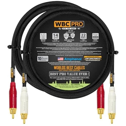 WORLDS BEST CABLES 2.5 Foot RCA Audio Cable Pair Low-Capacitance 14pF/ft | Audiophile & Pro-Grade thumbnail 1
