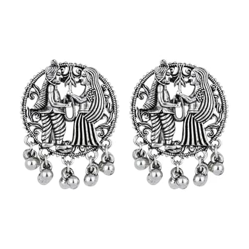 I Jewels Ethnic Silver Oxidized Ghungroo Necklace Jewellery Set With Earrings & Maang Tikka | Style 4 thumbnail 5