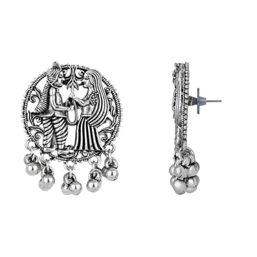 I Jewels Ethnic Silver Oxidized Ghungroo Necklace Jewellery Set With Earrings & Maang Tikka | Style 4 thumbnail 6
