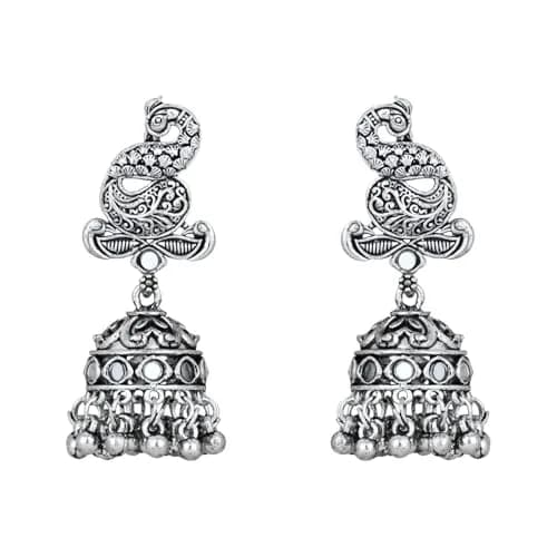 I Jewels Silver Oxidised Afghani Choker Necklace Set with Earrings & Maang Tikka, 12 cm Necklace Length | Bollywood Style Wedding Jewellery thumbnail 5