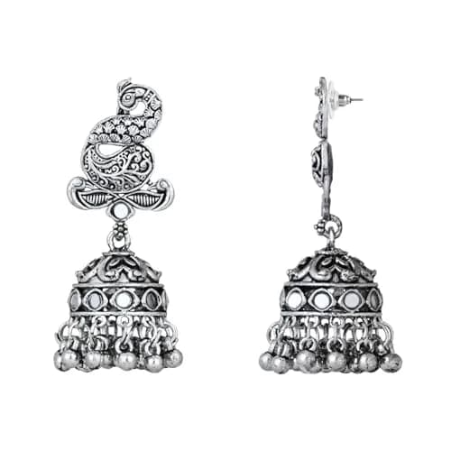 I Jewels Silver Oxidised Afghani Choker Necklace Set with Earrings & Maang Tikka, 12 cm Necklace Length | Bollywood Style Wedding Jewellery thumbnail 6
