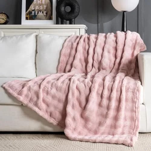 Jungle Star Pink Faux Fur Bubble Throw Blanket 127x152 cm (50"x60") | Soft Fluffy Plush for Couch & Bed thumbnail 1