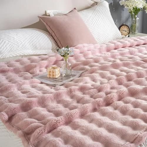 Jungle Star Pink Faux Fur Bubble Throw Blanket 127x152 cm (50"x60") | Soft Fluffy Plush for Couch & Bed thumbnail 2