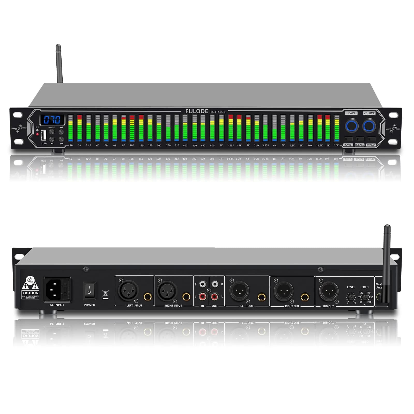FULODE Home Audio Equalizer 31-Band Digital Spectrum Analyzer | Noise Reduction Rack Mount — EQ315