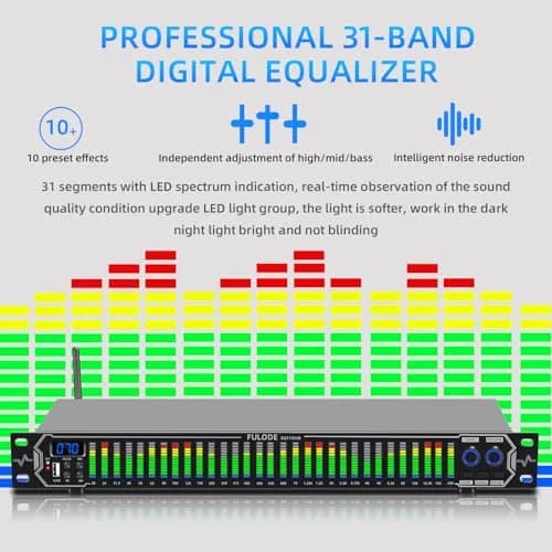 FULODE Home Audio Equalizer 31-Band Digital Spectrum Analyzer | Noise Reduction Rack Mount thumbnail 4