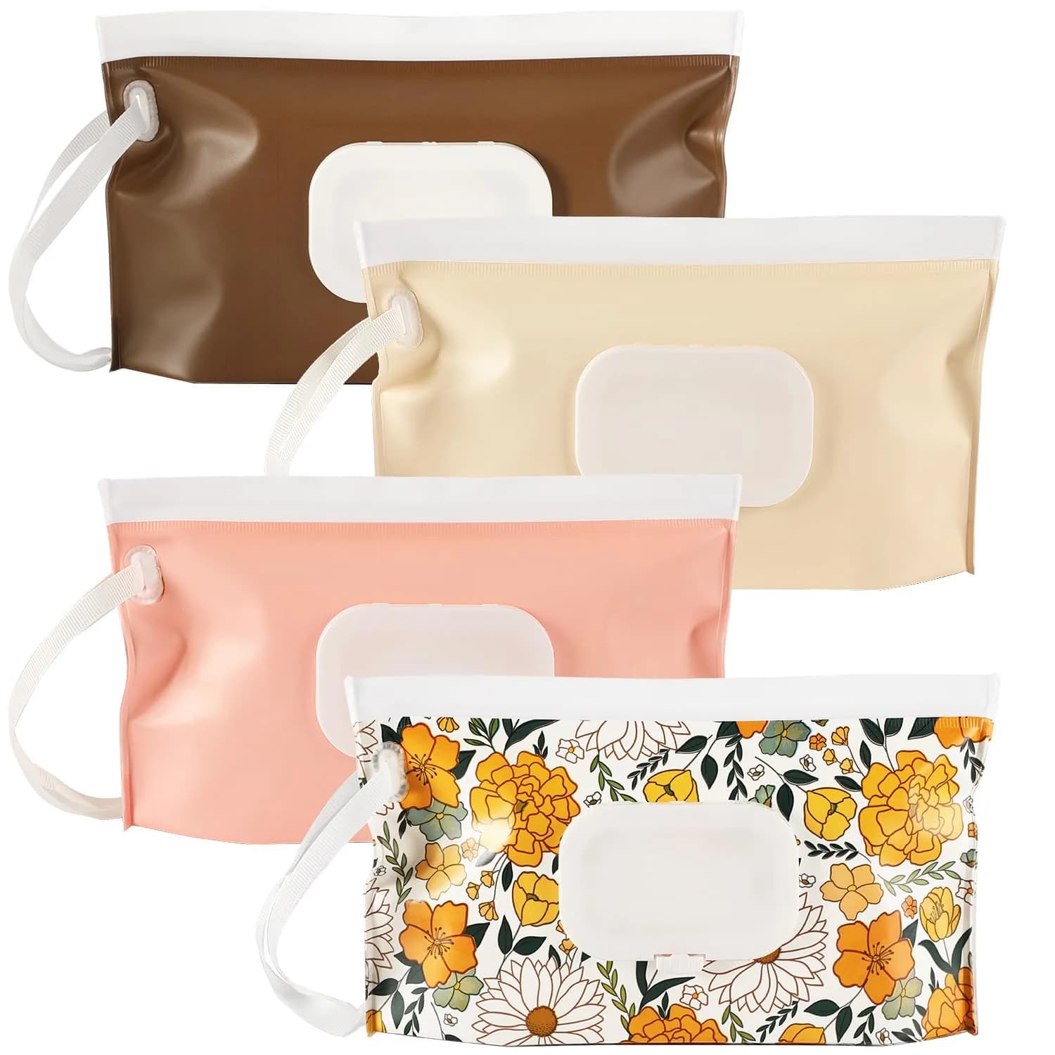 FEBSNOW PatternH Baby Wipe Dispenser 4 Pack | Portable Refillable Wet Wipe Holder with Wrist Loop - main product image