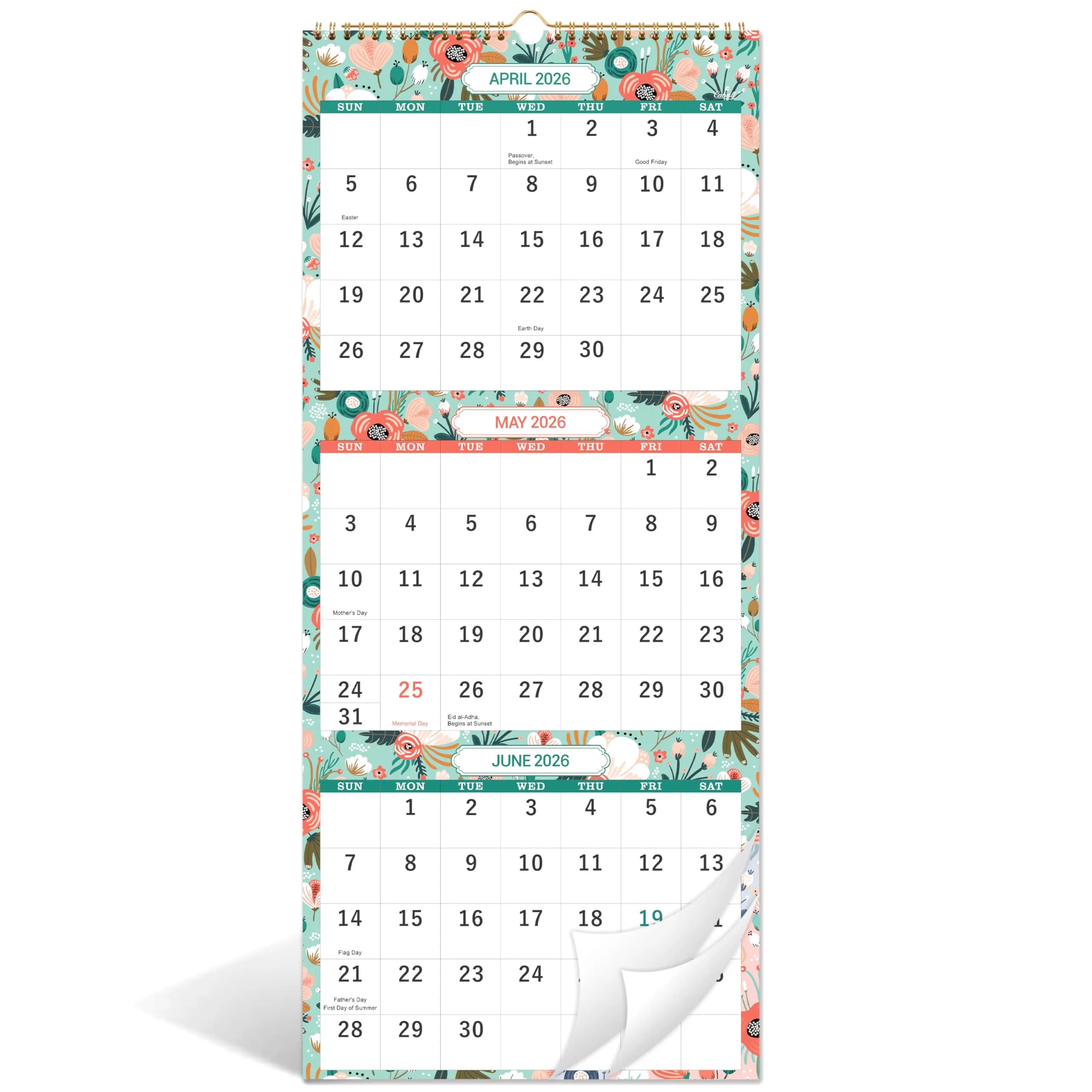 Coboll Wall Calendar 2026-2027 | 3 Month Wall Calendar Display, 11.25" x 26" - main product image