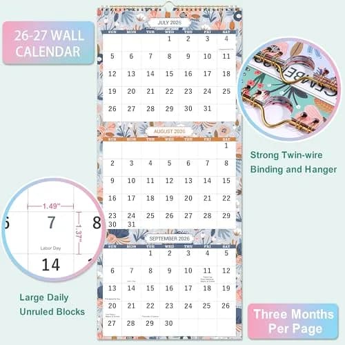 Coboll Wall Calendar 2026-2027 | 3 Month Wall Calendar Display, 11.25" x 26" thumbnail 3