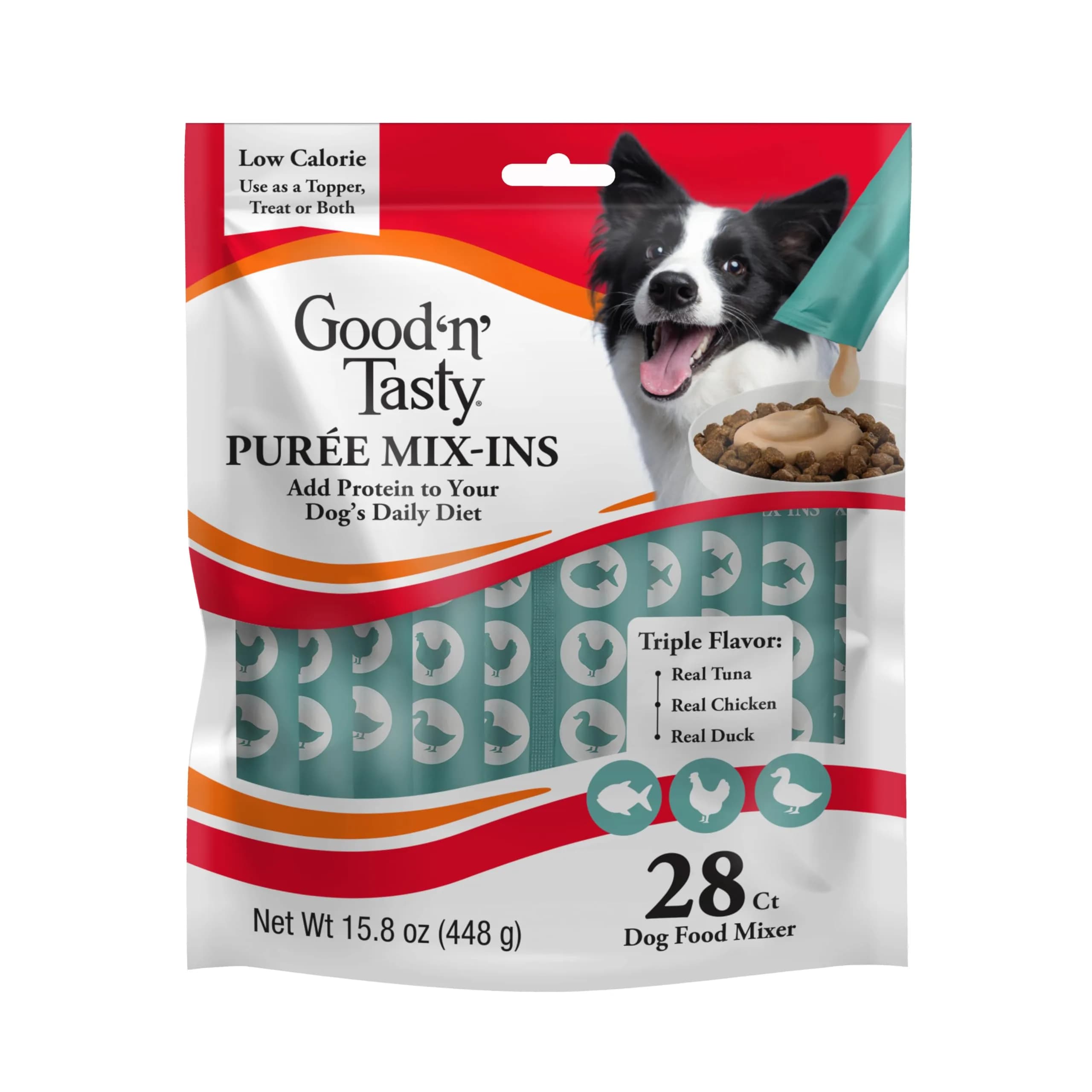 Good ‘N’ Tasty Puree Mix-Ins Dog Food Topper 3.95 Fl Oz | Flavorful, Hydrating & Easy to Serve — Tuna, Chicken, Duck / 15.8 Fl Oz