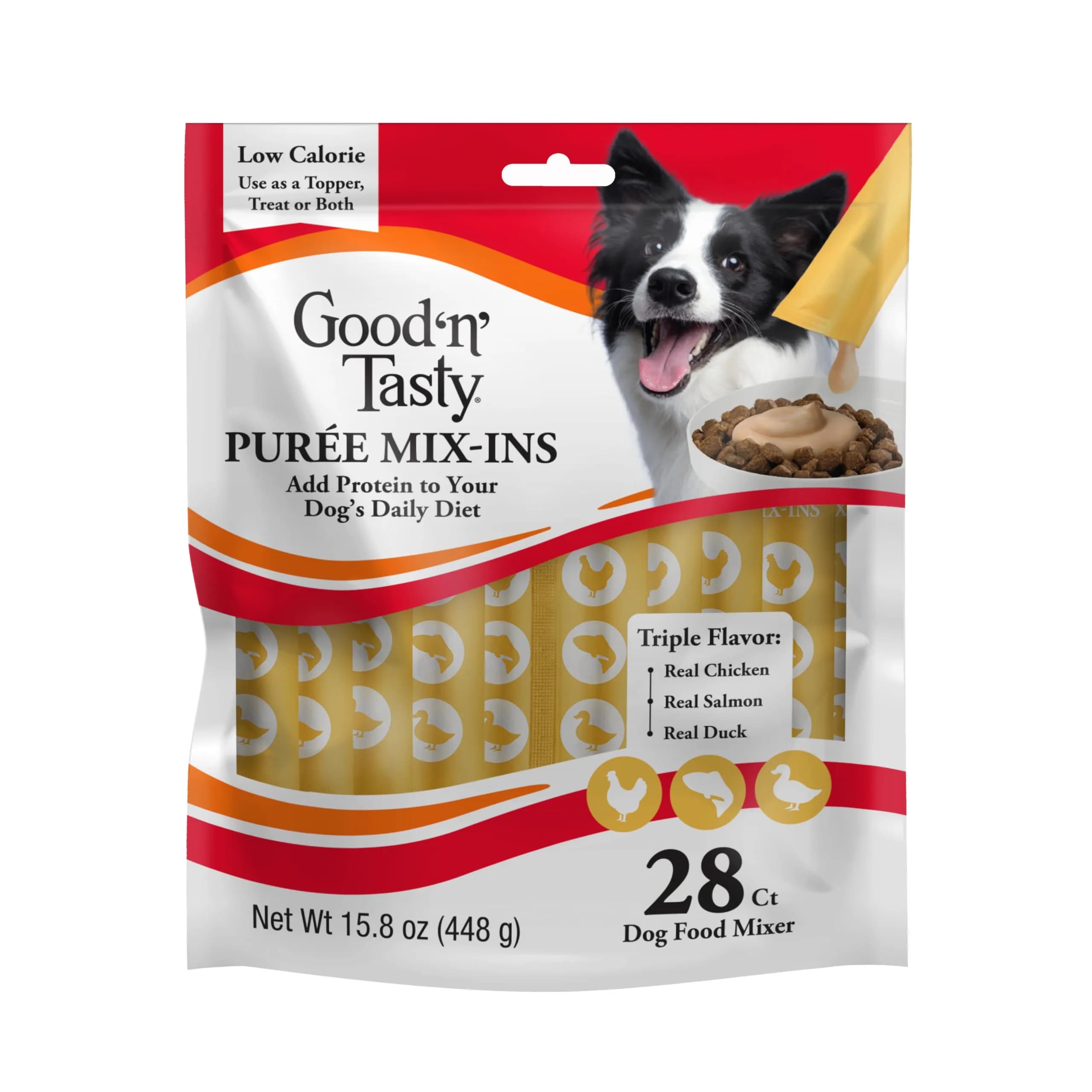 Good ‘N’ Tasty Puree Mix-Ins Dog Food Topper 28 Count | Flavorful, Hydrating & Easy to Serve — Chicken, Salmon, Duck