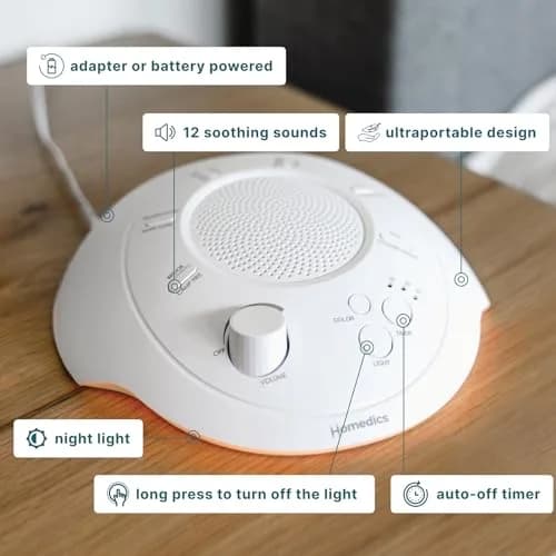 Homedics Sleep Better Portable Sound Machine with Night Light, 12 Soothing Sounds, 25ml (0.811 Fl Oz) | Ideal for Travel & Baby Sleep thumbnail 4