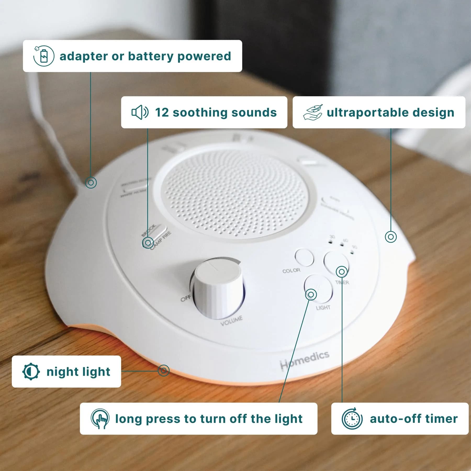 Homedics Sleep Better Portable Sound Machine with Night Light, 12 Soothing Sounds, 25ml (0.811 Fl Oz) | Ideal for Travel & Baby Sleep - view 4